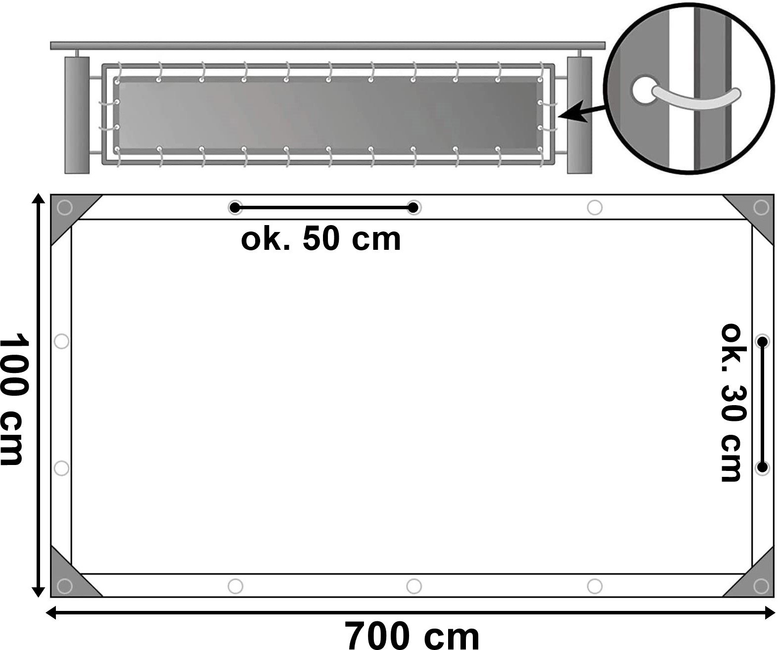 Osłona mata balkonowa szara 1x7 m