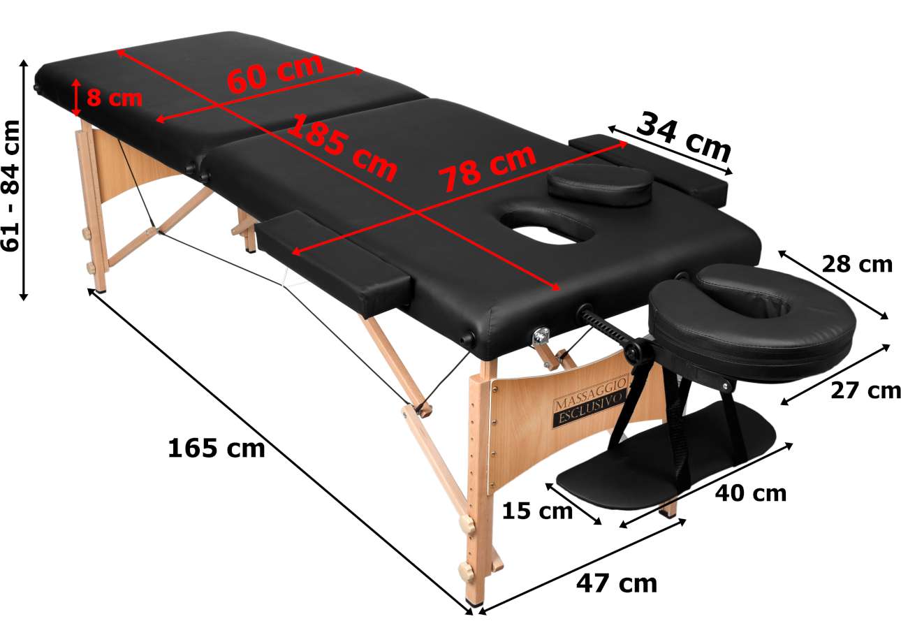 Stół do masażu łóżko drewniane składane Similan czarne wymiary