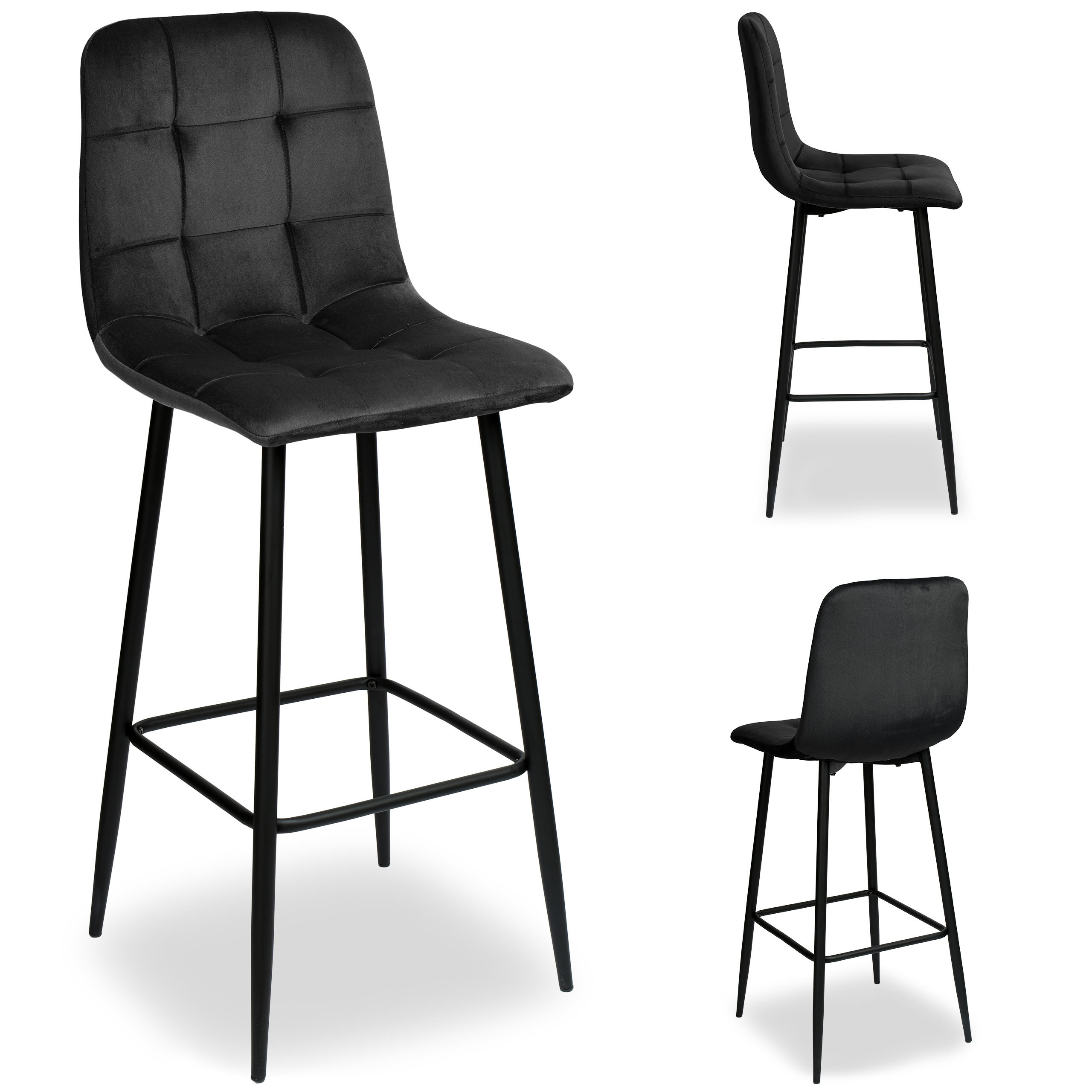 Hoker krzesło barowe Hamilton aksamitne czarne