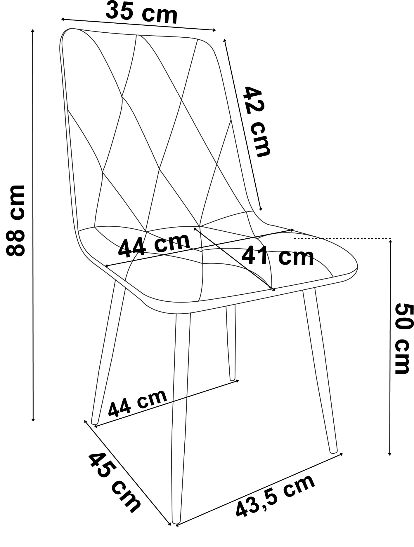Krzesło aksamitne tapicerowane MADISON wymiar