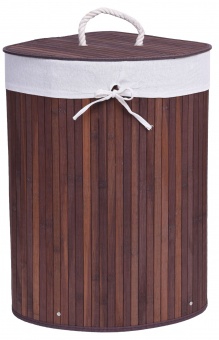 Kosz narożny na pranie bambusowy z pokrywą wenge 60L